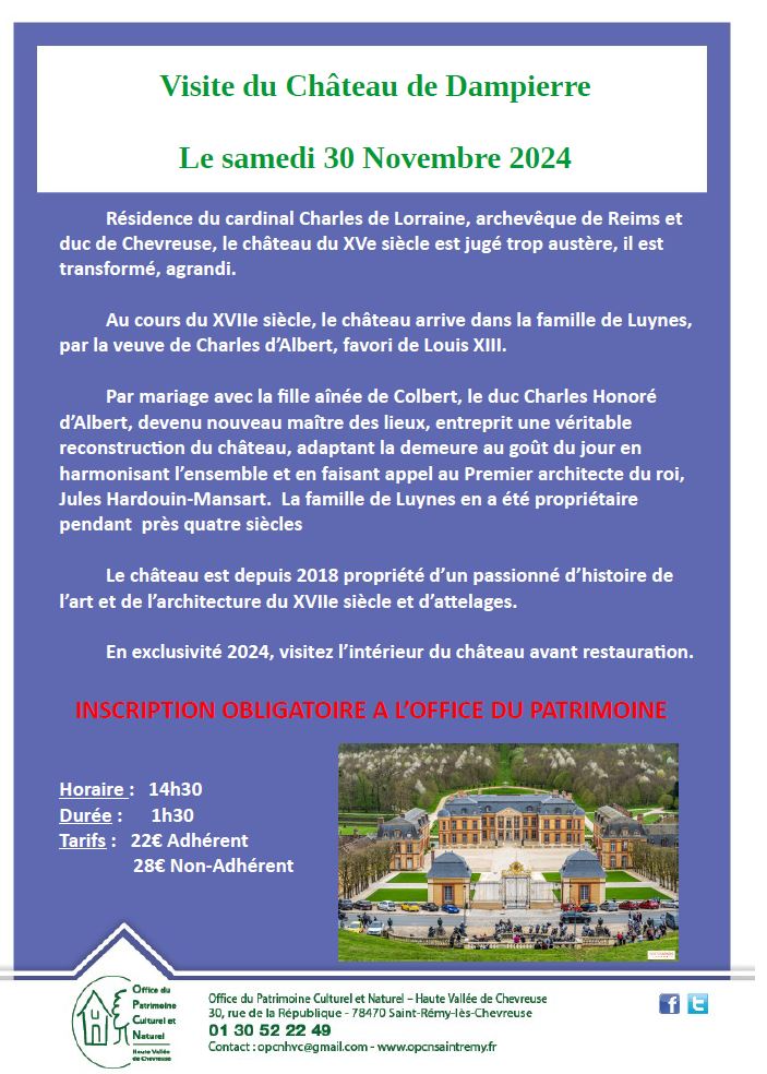 DAMPIERRE EN YVELINES – Visite du château – 30 novembre