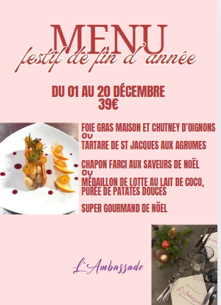 ROCHEFORT EN YVELINES – Restaurant l’Ambassade – Menu décembre 2024